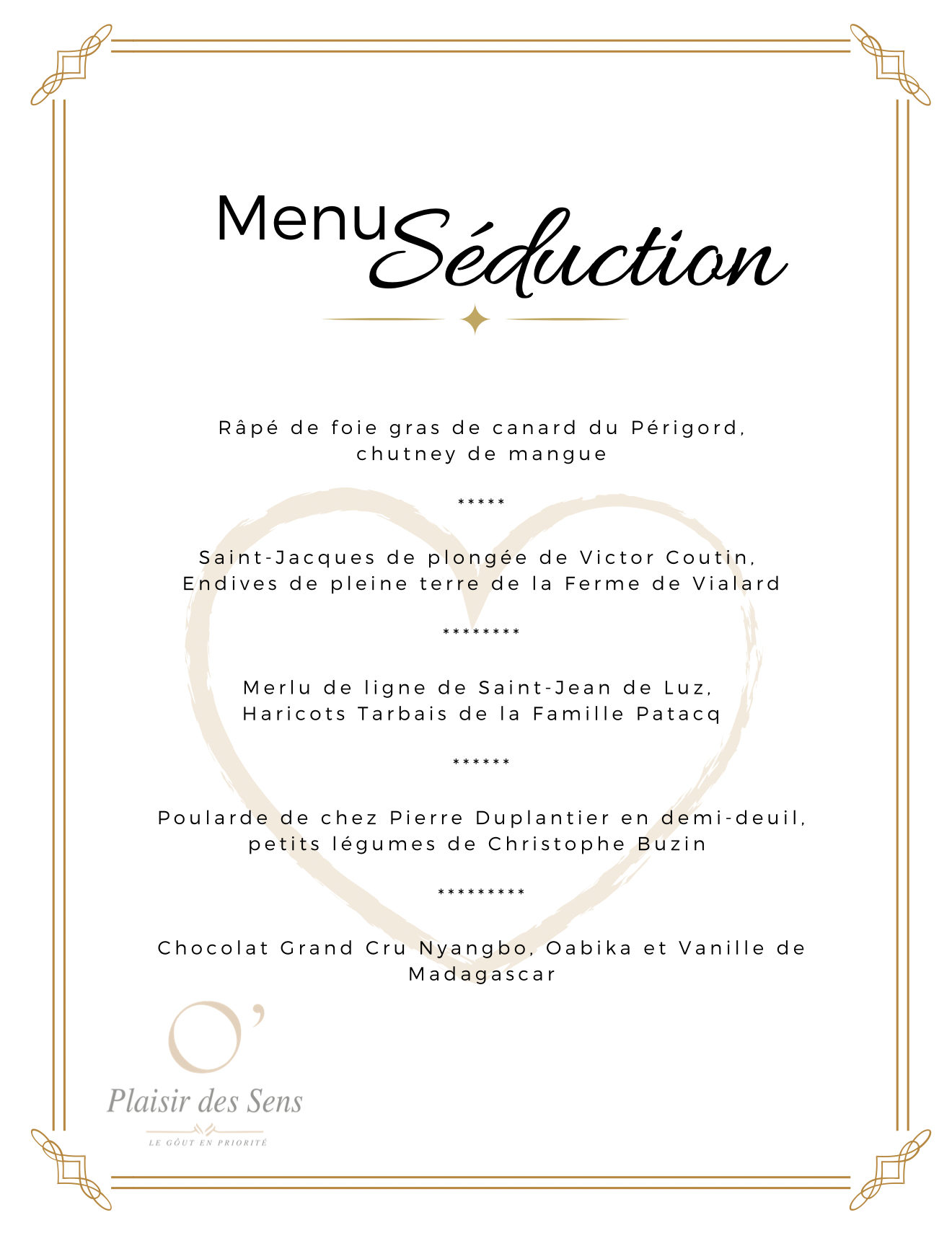 Menu Séduction St Valentin