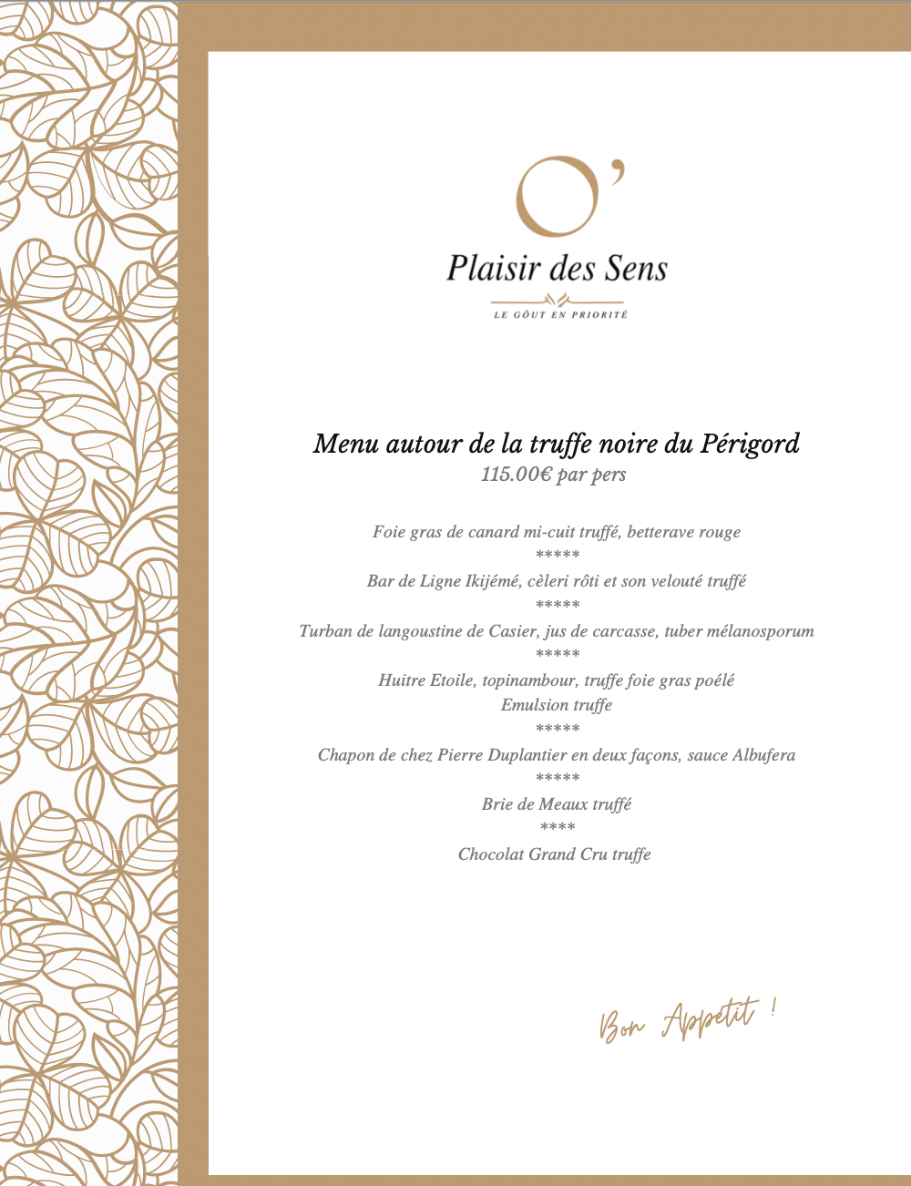 Menu tout truffe