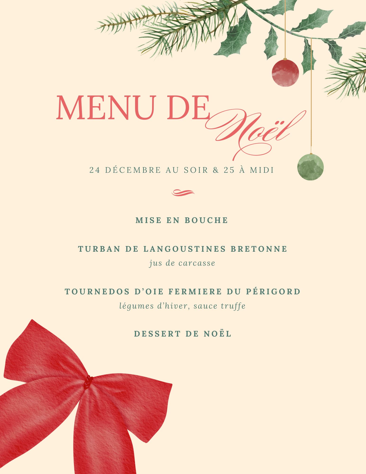 Menu de Noël 2024