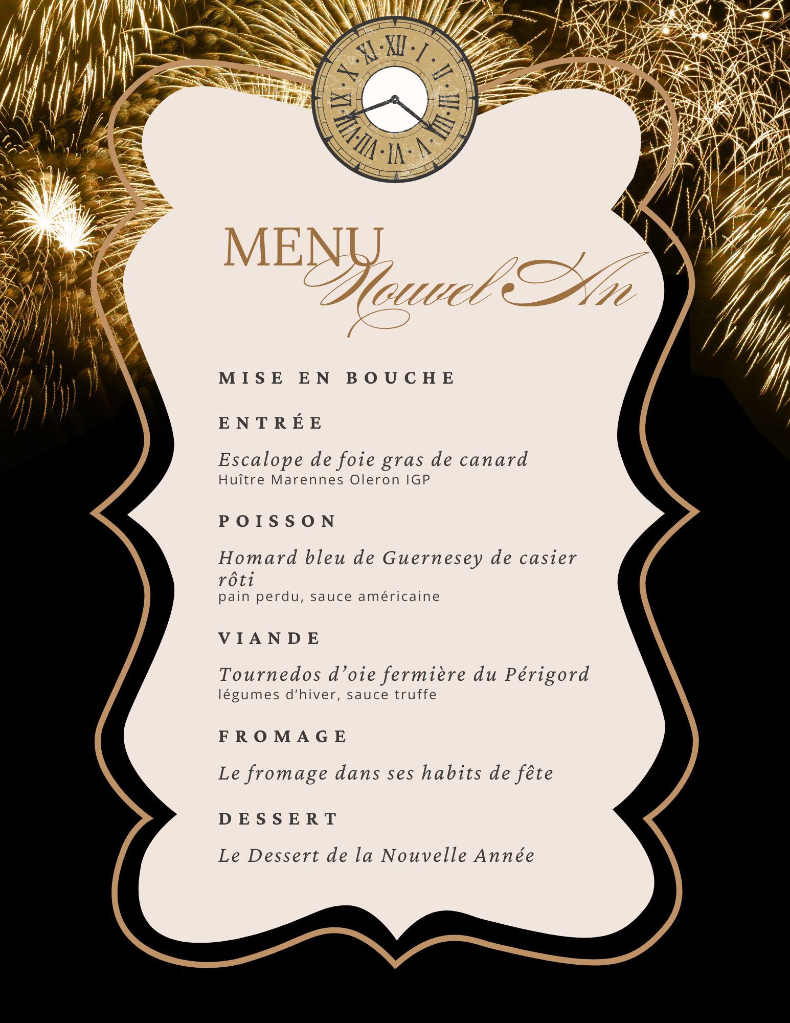 Menu du Nouvel an 2024