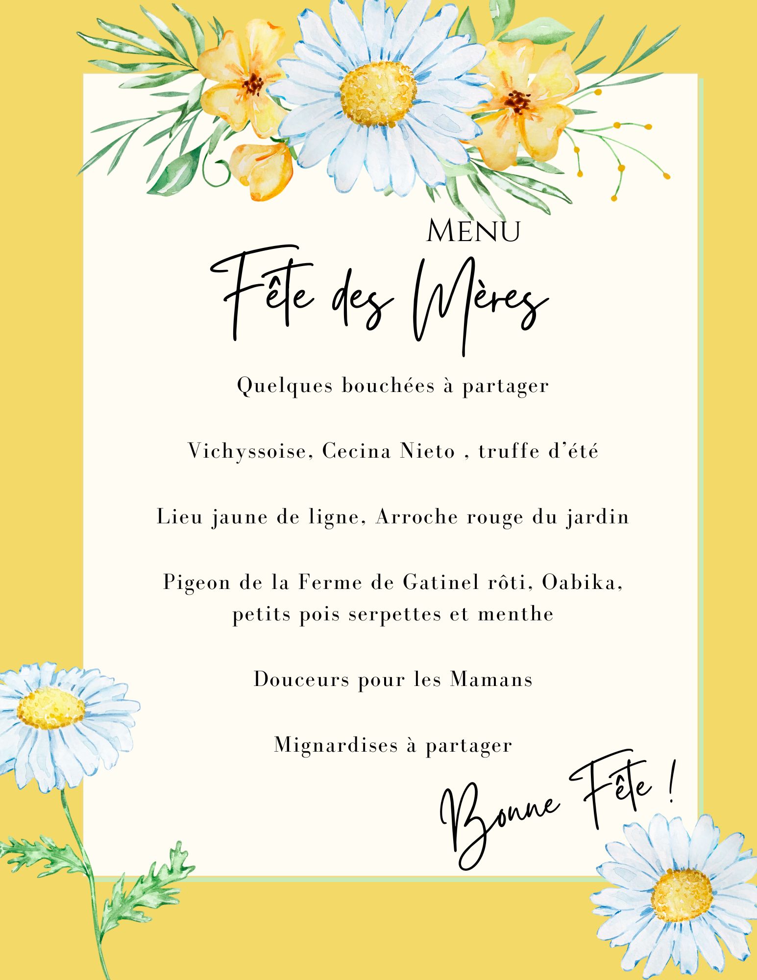 Menu Fête des Mères 2025
