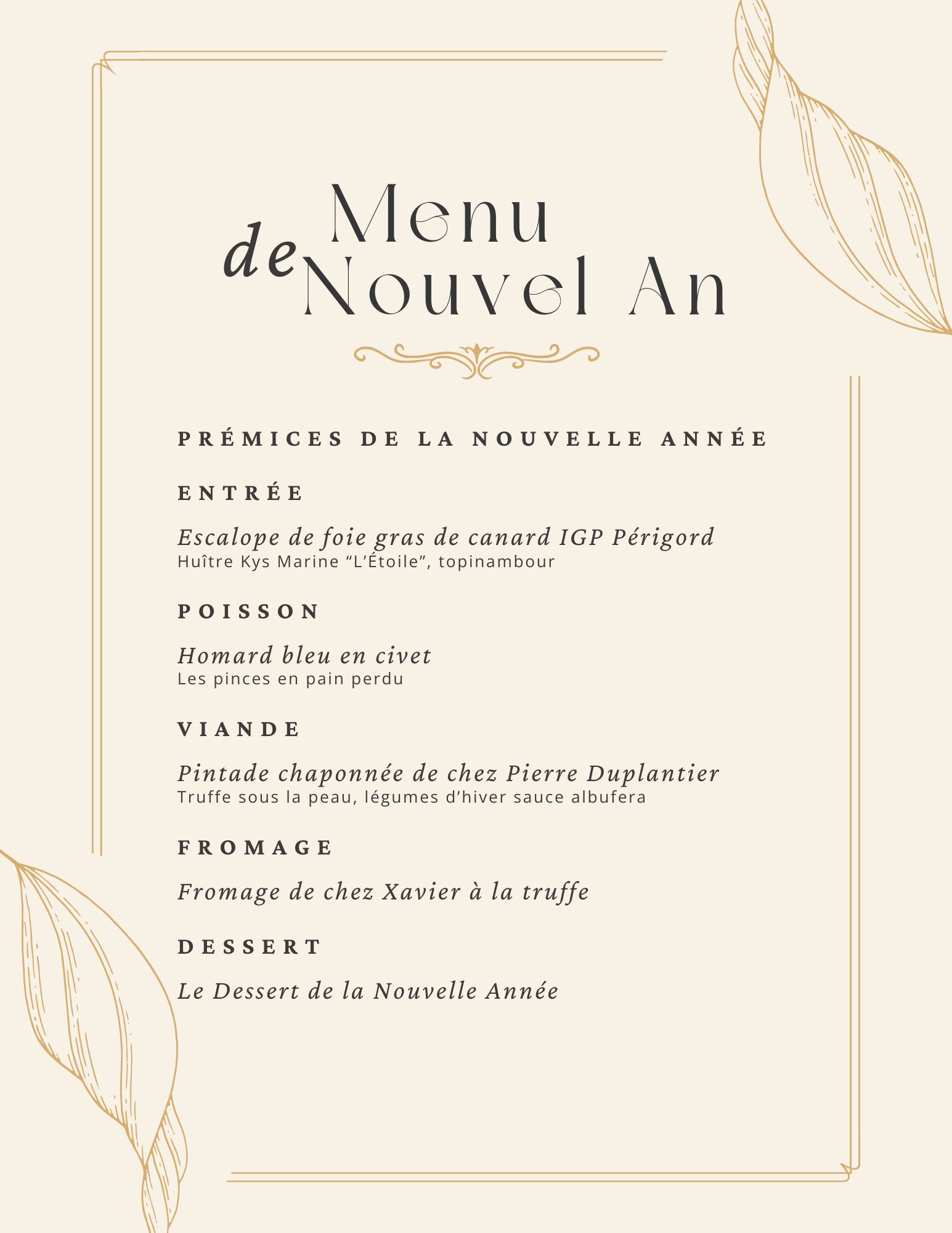 menu nouvel an